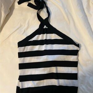 Club Monaco Black and White Sleeveless Tie Front Tank Top